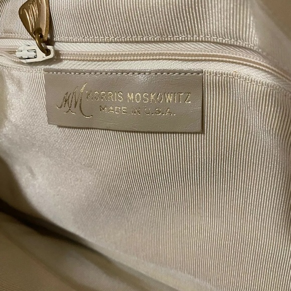 Vintage MORRIS MOSKOWITZ MM Beige Leather Floral Tapestry Clutch Purse Bag Retro - Picture 9 of 11
